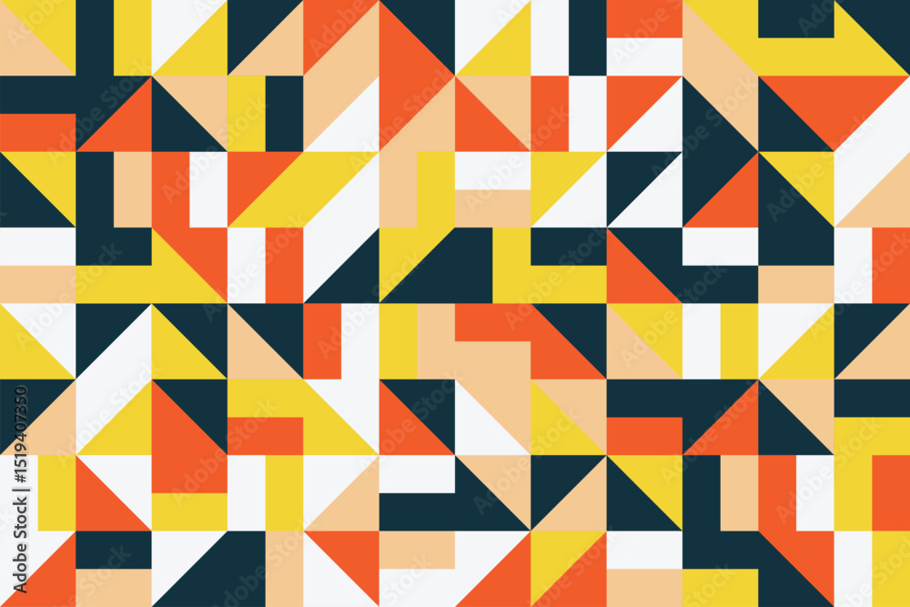 Bold flat mosaic pattern with geometric abstract shapes in a seamless design