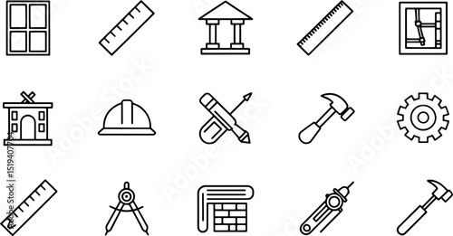 architecture construction tools icons set line.eps