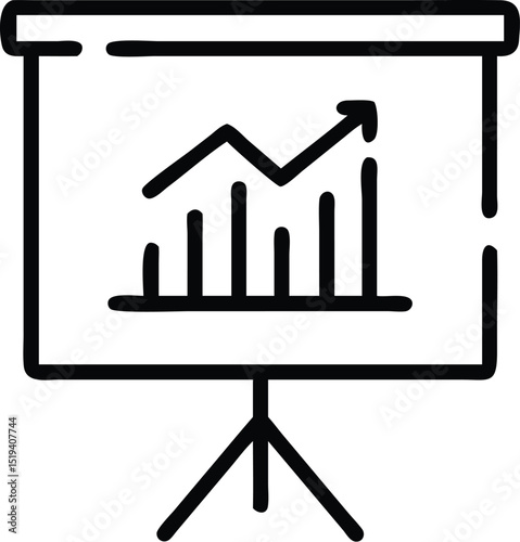 Presentation board with growth chart and arrow showing success and business strategy planning icon