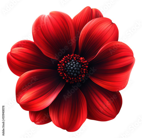 Vivid Red Flower with Dark Center on a Transparent PNG Image