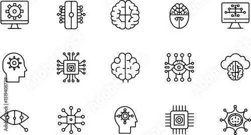 ai artificial intelligence blue line icon set with.eps