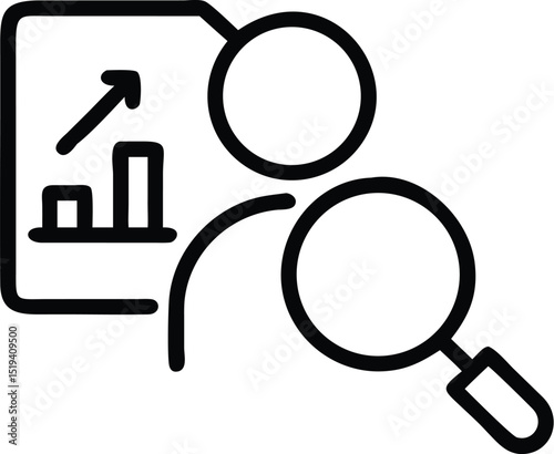 Business analysis and growth with magnifying glass for data analysis and market research icon
