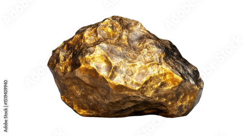 Raw Gold Nugget Rock Specimen Natural Mineral Isolated on White Background