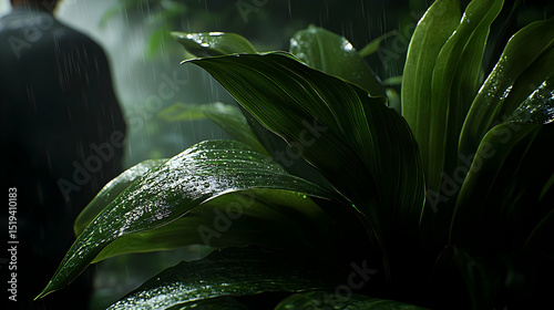 Dark Rainforest Plants In Rain photo