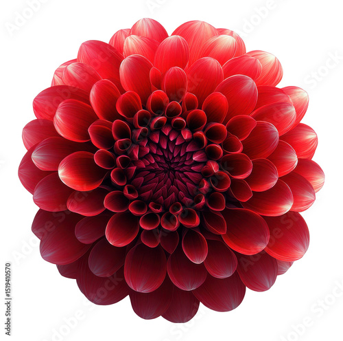 Detailed Close-Up of a Red Dahlia Flower on a Transparent Background PNG Image