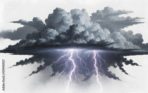Dark ominous clouds. Thunderstorm with lightning.