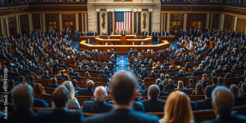 Politicians and journalists attending meeting in us senate congress