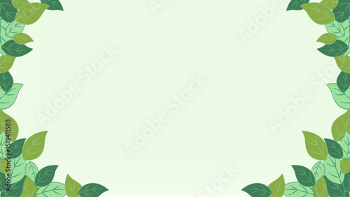 frame of green leaves. Flat Leaf Frame Background with Light Green Pastel. Flat leafy frame design with soft green pastel background.