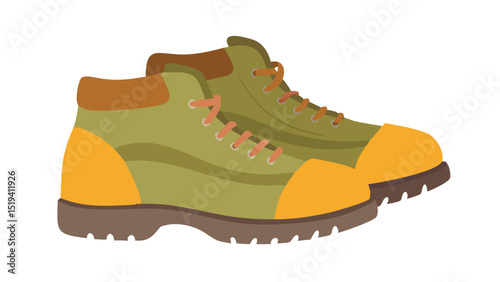 Hiking boots with green and orange design suitable for outdoor adventures and nature exploration