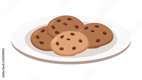 Freshly baked chocolate chip cookies served on a white plate, perfect for dessert or snacks in any setting