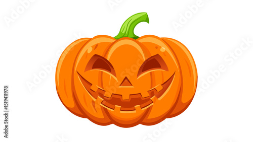 Carved orange pumpkin with a mischievous smile ready for Halloween celebrations at night
