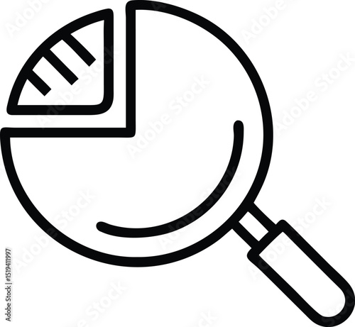 Data analysis and research icon with magnifying glass and pie chart for business analytics report