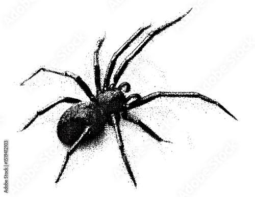 Fototapeta Halloween spider collage with vintage stippling effect, retro vector illustration, psychedelic surreal art poster, experimental grunge texture, horror theme, creepy design, eerie atmosphere.