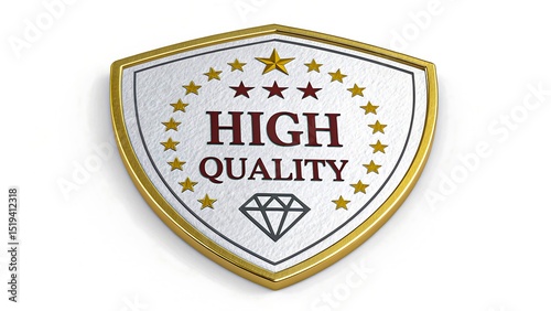 High quality badge emblem with gold border, stars, and diamond icon, premium assurance label for products and services
