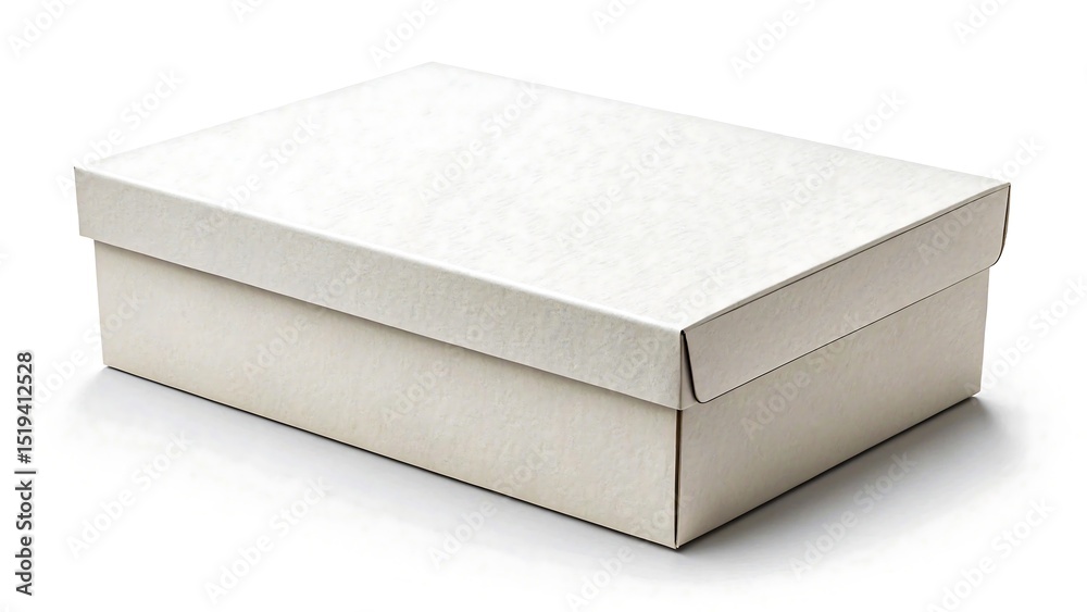Fototapeta premium Closed white cardboard box mockup with lid on white background, blank packaging template for branding and product presentation