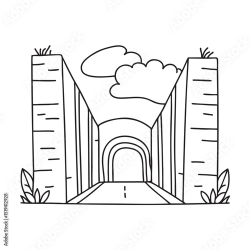 A stone tunnel between two tall walls