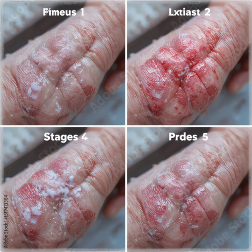 The four frostbite stages.Skin injury that occurs when exposed to extreme low temperatures, causing the freezing of the skin or other tissues.