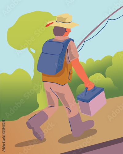Illustration of a man going fishing