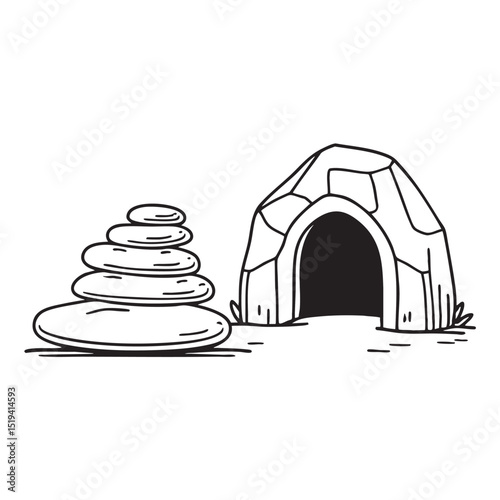 A tunnel entrance close to a stone pile
