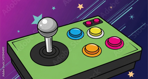 Retro Arcade Game Controller with Buttons and Joystick | Vintage Gaming Console Illustration for Nostalgia, Entertainment, and Graphic Design Projects