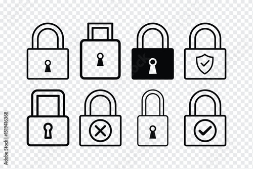 Security padlock icons open closed and warning states