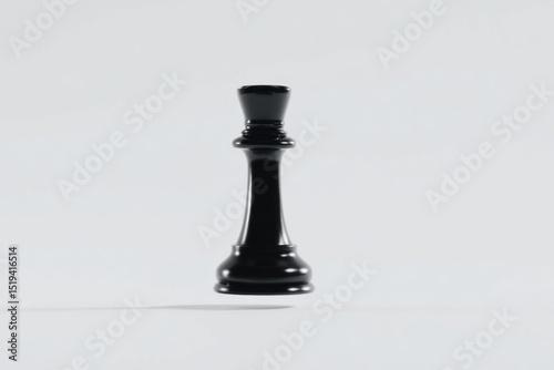 A sleek black queen chess piece floats above a smooth surface, highlighting its intricate design and craftsmanship in a minimalist setting