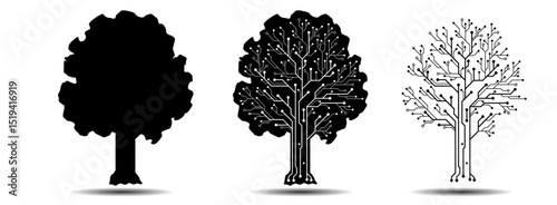 Design a tree in the style of microchip technology. Technology graphic design background. Vector illustration. Vector Abstract technology.