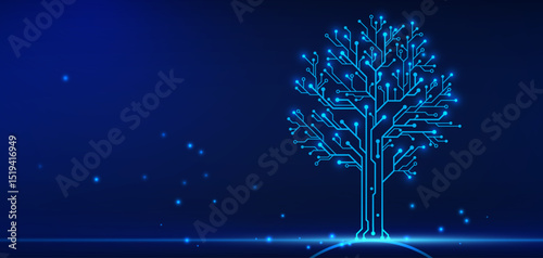 Design a tree in the style of microchip technology. Technology graphic design background. Vector illustration. Vector Abstract technology.