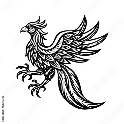 71 Vactor phoenix line style Phoenix Chinese legends of Phoenix phoenix bird Phoenix jumping Phoenix flying