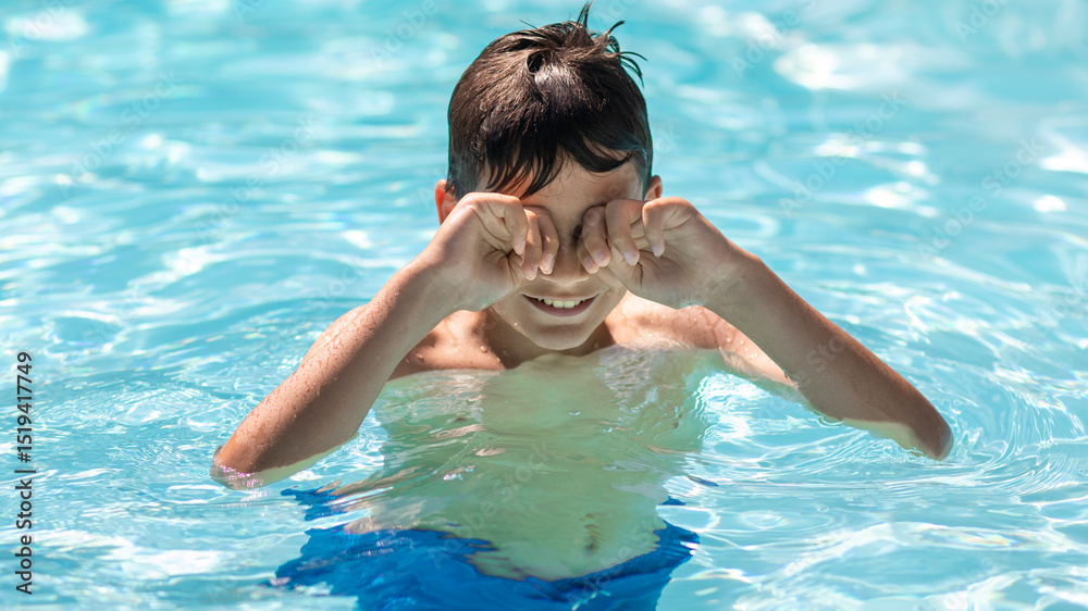 Fototapeta premium Pool cleaning, chlorine irritated eyes