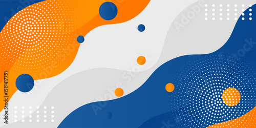 Blue and orange geometric business banner design. Creative banner design with wave shapes and lines for template. Simple design on white horizontal banner. Eps10 vector