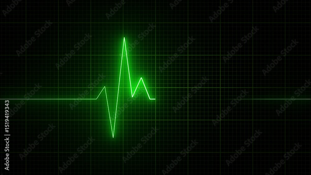 Neon, Glowing heartbeat, cardiogram, ekg, pulse monitor animation. electrocardiogram (ECG) line motion graphics. Green heartbeat loop signal icon 4k video.