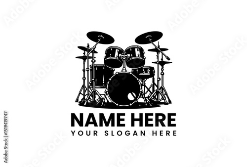 Comprehensive drum set vector logo with multiple drums and cymbals for musical versatility