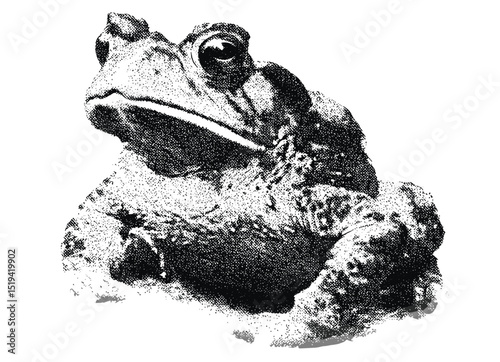 Vintage stipple frog or toad collage element, retro grainy texture, vector illustration for psychedelic grunge poster, surreal tattoo design, 90s aesthetic, indie style, underground art.