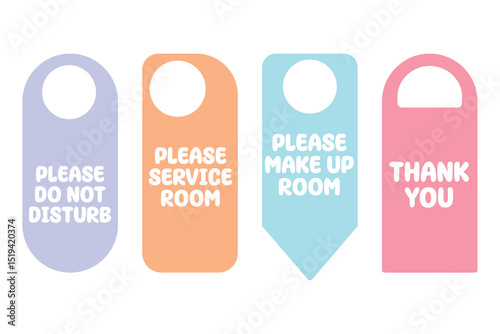 Door hanger tags set with simple text vector illustration pastel color. Suitable for clip art, stickers, flat design illustration, etc