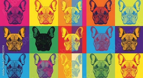 Colorful Pop Art Style French Bulldog Portraits Displayed in a Vibrant Grid Pattern. photo