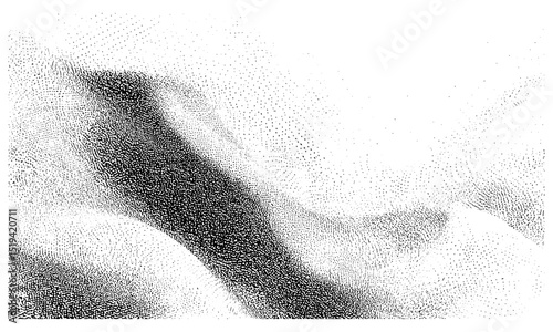 Abstract gradient texture with grain noise, gritty pattern, vector dust dots, monochrome spray, grunge halftone effect, dotwork wave, vintage style, vector illustration.