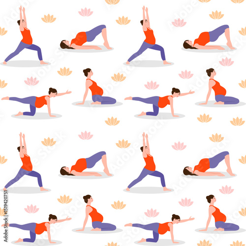 pregnancy motherhood yoga pregnant women seamless pattern