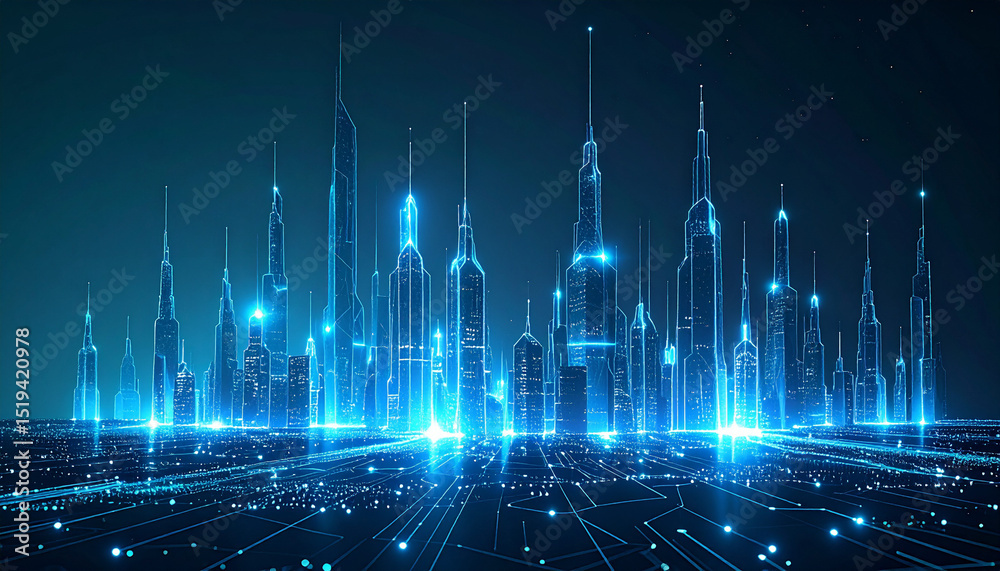 Fototapeta premium サイバー空間に浮かぶデジタル都市の未来風景