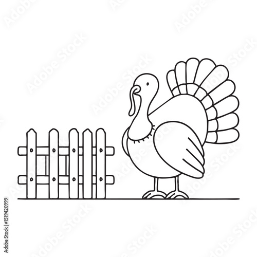 A turkey beside a wooden fence