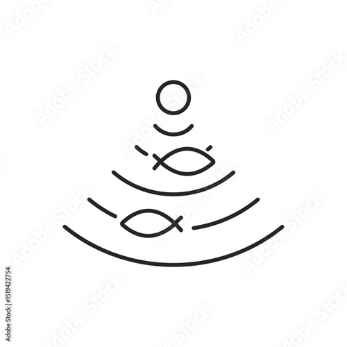 Fishing industry catching production minimalist line art icon Fisherman industrial commercial occupation spinning net canning cooking freezing seafood nautical vessel boat