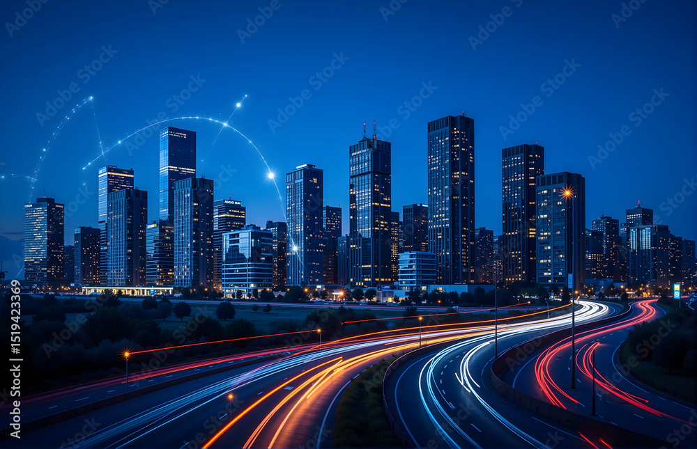 Fototapeta premium UrbanNightView:Tech&TrafficBlend