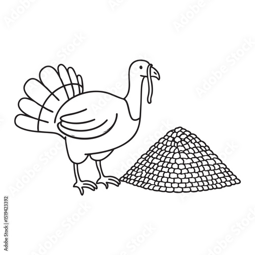 A turkey standing near dried corn