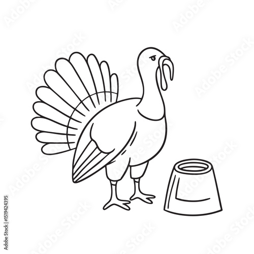 A turkey next to a watering dish