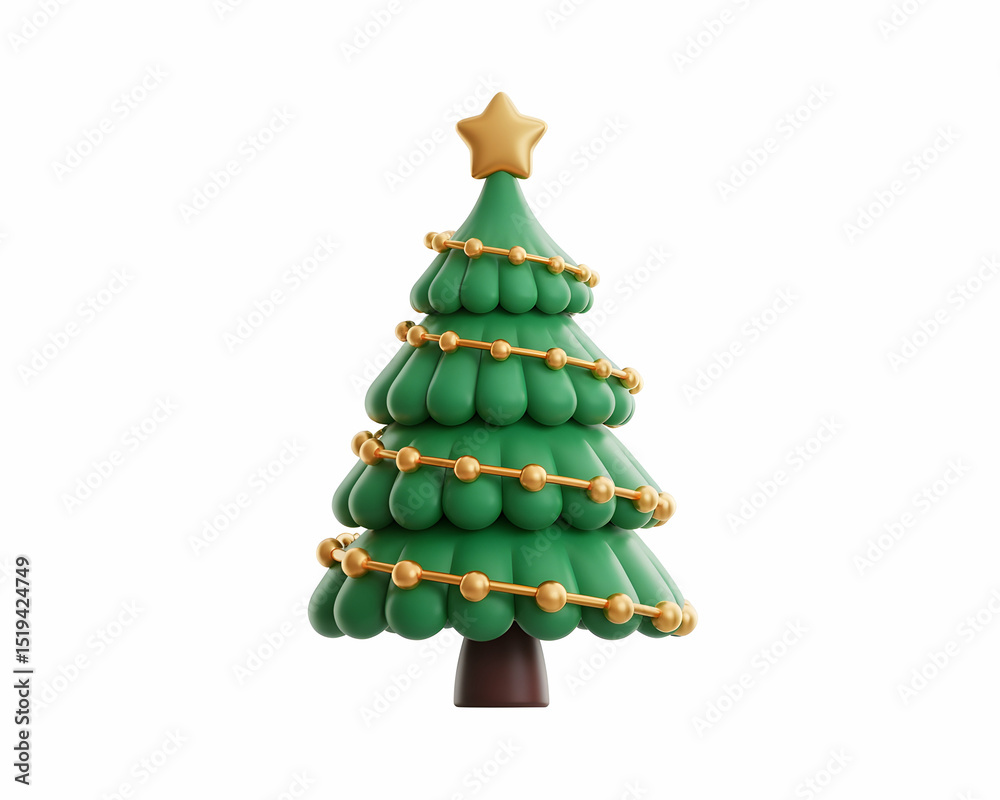 Stylized 3D Render of a Christmas Tree with Gold Ornaments Stylized 3D Render of a Christmas Tree with Gold Ornaments