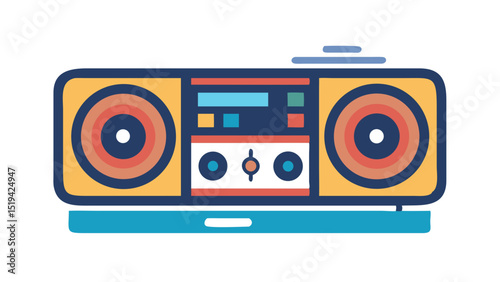 Colorful retro boombox design showcasing vibrant speakers and controls in a playful style