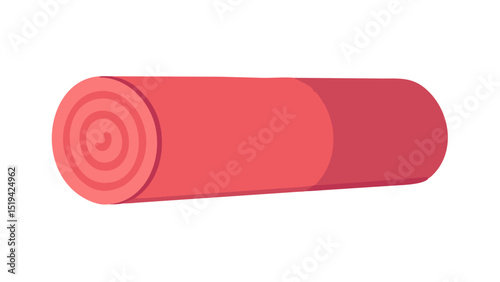 Yoga mat rolled up in bright coral color ready for practice at a serene location
