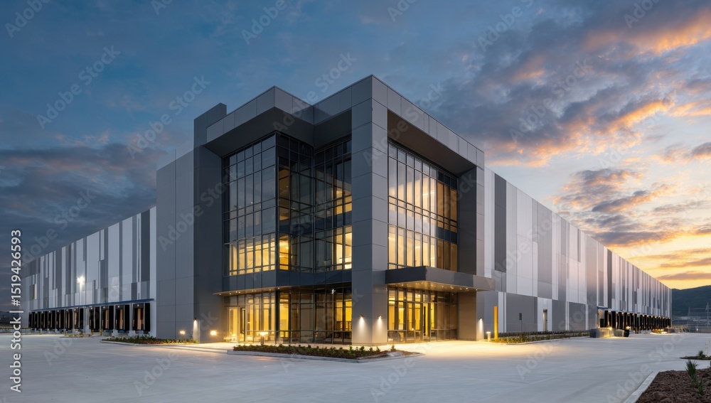 Obraz premium Modern industrial building architecture at dusk