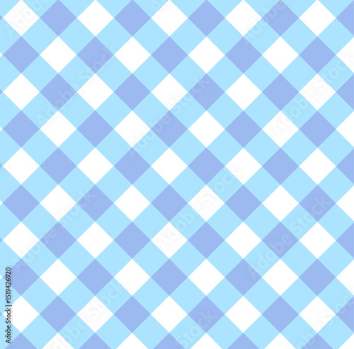 Soft light blue and white squares form a checked pattern, creating a visually appealing vector illustration. This design is ideal for backgrounds in textiles, home decor, or digital projects