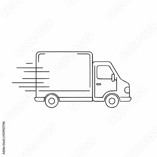 Delivery truck driving quickly with motion lines in minimal design  
